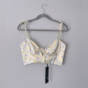 NWT white fox floral spring crop corset tank top size medium